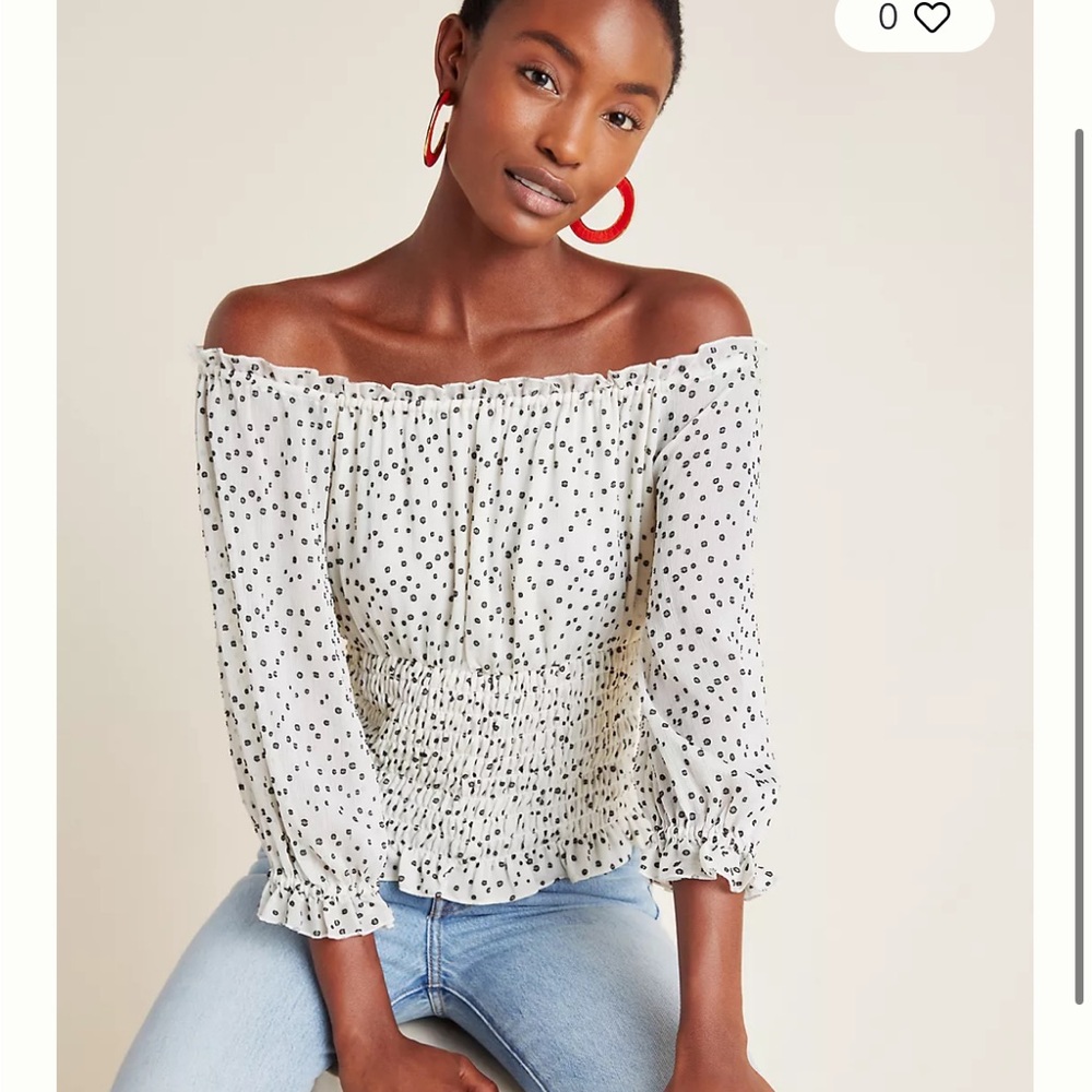 Anthropologie Off-Shoulder Lucille Polka Dot Top